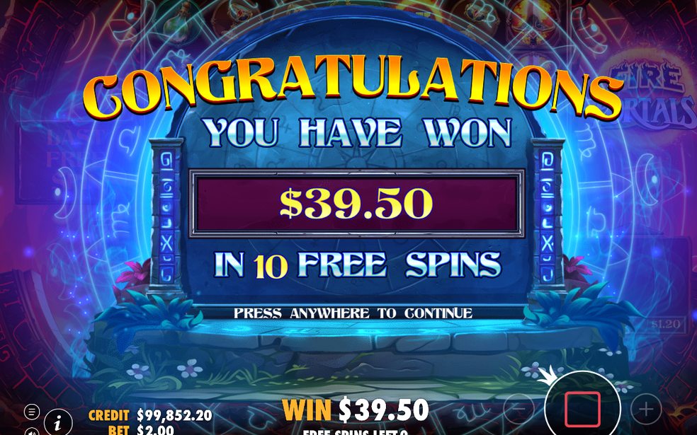 Win screen after a cluster pays out